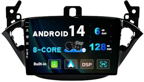 SXAUTO Android 14-6G+128G - Autoradio für Opel Corsa (2015-2019) / Adam (2013-2016) GPS Navi Radio - Wireless CarPlay Android Auto - Kamera + MIC -DAB Lenkradsteuerung 360-Cam DSP 2 Din IPS 9 Zoll