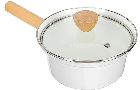CIYODO Enamel Milk Pot 16cm Glass Lid Thickened Single Handle Multifunctional Cooking Pot Suitable for Gas and Induction Cooker Soup and Milk Heating Pan