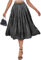 Eisnnu Damen Rock Sommer Midi Lang Glänzender Rock Elastische Taille A-Linie Elegant Hohe Taille Midi-Faltenrock (DE/NL/SE/PL, Alphanumerisch, S, Regular, Regular, Schwarz)
