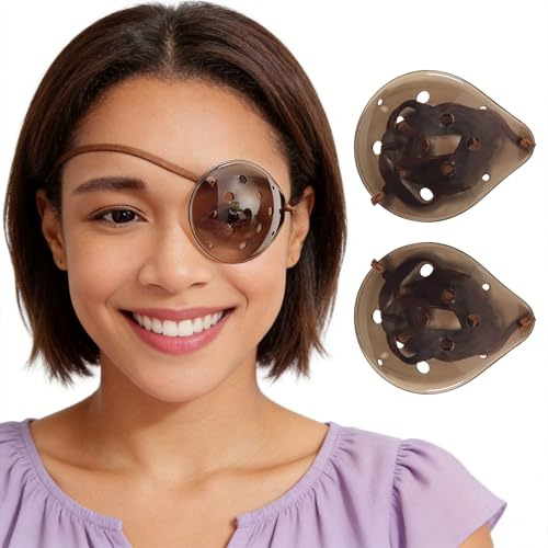 AMZVIO 2pcs Eye Shield After Cataract Surgery Dark Clear Plastic Shield with Brown Elastic Strap,Cataract Eye Protection Patch for Sleeping After Surgery,Reduce The Sensitivity of The Eyes to Light
