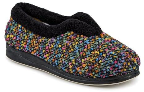Pavers Cosy Wide Fit Memory Foam Slippers - Black Multi Size 2