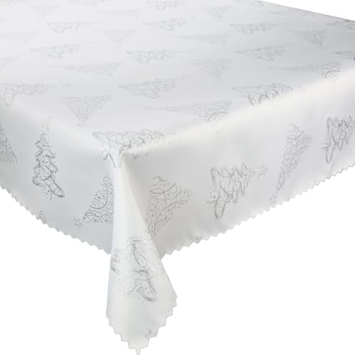 Tischdecke Weihnachten Silber Weiß Tannenbaum – Zweiseitig und Fleckabweisend – (Z-3401) 100x100 cm