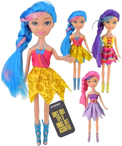 Electoys Fashion Doll with Glitter Hair Multi-Coloured Outfit Posable Arms and Legs Collectible Childrens Toy for Imaginative Play Braiding and Hairstyling - 1 Doll