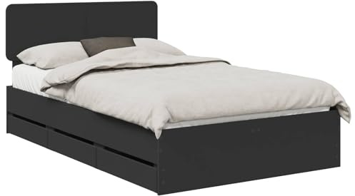 vidaXL Bettrahmen mit Schubladen Schwarz 120 x 200 cm Holzwerkstoff, Modernes Bett für Schlafzimmer, rechteckiger Rahmen, stylisches Design, versteckter Stauraum, platzsparend