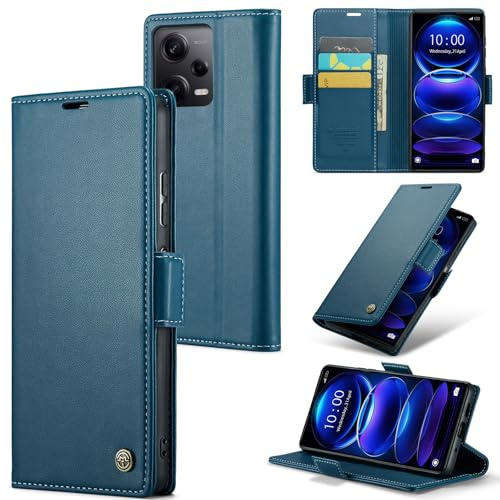 Rerzoiro Coque pour Xiaomi Redmi Note 12 Pro 5G, Étui Housse en RFID Protection Premium PU Cuir Portefeuille Rabat Case Magnétique Stand Antichoc, Étui Case pour Xiaomi Redmi Note 12 Pro 5G, Bleu