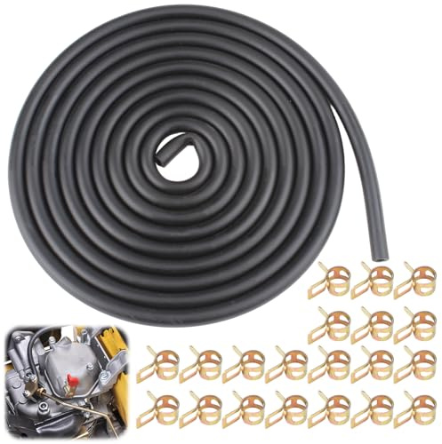 Mangueras de Combustible 3 Metro, 5mm Diámetro Interior Tubo Gasolina | Tubería de Combustible Kit, con 20 Pcs de Acero Inoxidable Abrazadera de Manguera, para Automóviles Motocicletas Ttractores