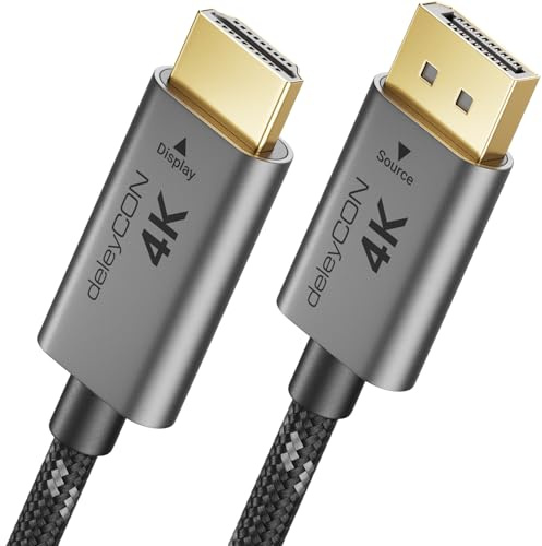 deleyCON 3,0m 4K Cavo DisplayPort a HDMI (per Monitor, TV, Proiettore) - 4K@60Hz - Unidirezionale DisplayPort a HDMI - Connettori Alluminio + Cavo Nylon - per Computer DP, PC, Scheda Grafica