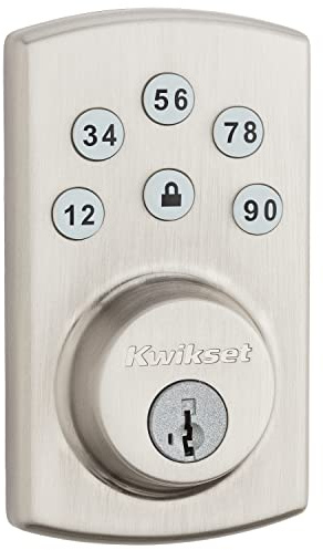 Kwikset Powerbolt 907 Keyless Entry Deadbolt - Serratura elettronica per porta, tastiera a 6 tasti, blocco automatico, con tecnologia di sicurezza SmartKey Re-Key, satinata