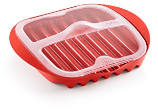 Lekue 0220250R14M500 Microwave Bacon Maker/Cooker with Lid, Red, Plastic