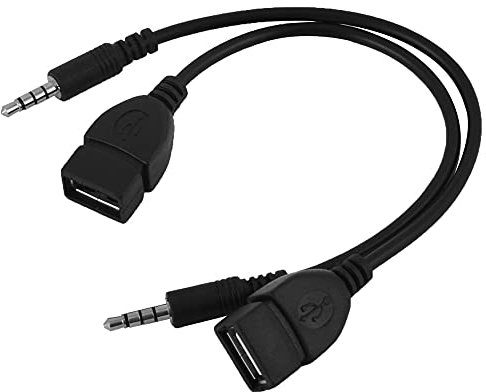 sourcing map USB Hembra a Macho de 3,5 mm AUX Conector de Carga de Datos de Audio Negro de Cable de 2 Pcs