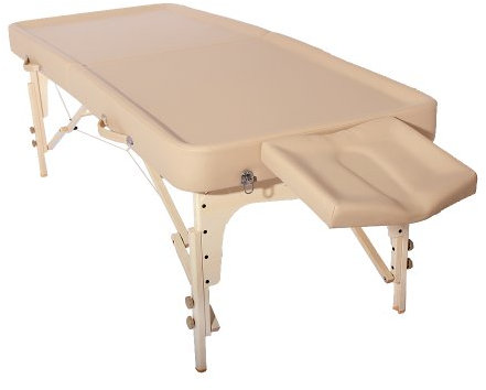 Mobile Ayurveda Profi Massageliege aus Holz - 202 cm x 81 cm - 2 Zonen - Klappbar - mit Kopfpolster, Tasche etc. - leicht zu reinigen - höchste Qualität - Perfekt für Ölmassage (Beige)