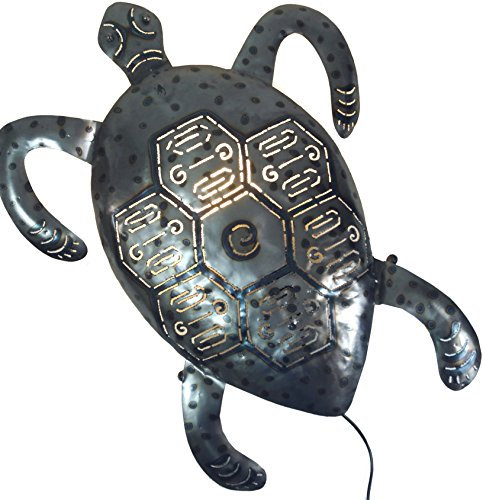 GURU SHOP Wandlampe/Wandleuchte, Kinderzimmer Lichtobjekt, Handgefertigt aus Metall - Schildkröte Silber, 54x42x6 cm