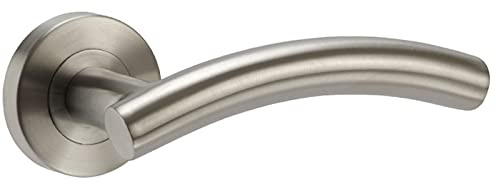 Arched Lever Brushed Stainless Steel Door Handles on Rose (6 Pairs)