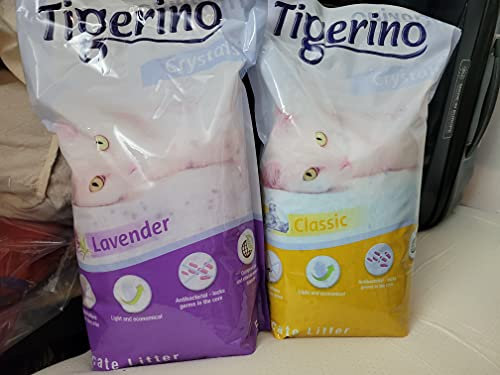 Tigerino 3 x 5 Liter Katzentoilette aus Silizium Crystals jetzt mit Lavendelduft! Schnell beseitigt Gerüche, hohe Saugkraft und gute Ergiebigkeit, umweltfreundlich.