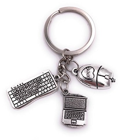 H-Customs Clavier d'ordinateur souris IT EDV porte-clés pendentif en métal argenté