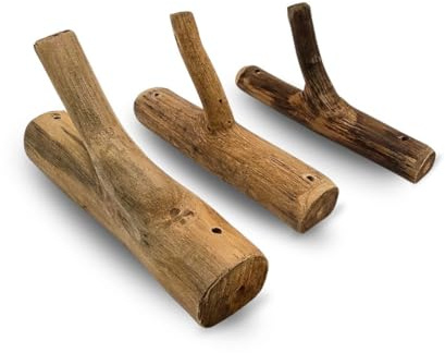 DESIGN DELIGHTS 3ER Set GARDEROBENHAKEN Limb | Teakholz Wurzel, ca. 17x10x2,5 cm (HxTxB) | Shabby Kleiderhaken