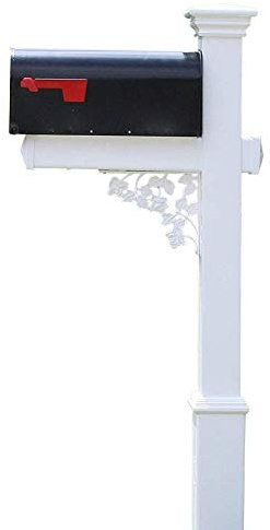 4Ever Products The Hoover Mailbox with White Vinyl Post Included Complete Decorative Curbside Mailbox System with Classic Traditional Style (Black Mailbox)