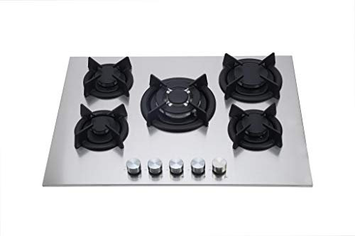 Corberó - Encimera de Gas Cristal Inox | CPGXY7059X | 5 Fuegos | Autoencendido | Zona Wok | Potencia 10,4 Kw | Diseño Elegante | Fácil de Limpiar, Color Inoxidable, Acero Inoxidable