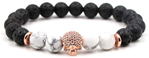 Lavastein Armband, Crystal Skull Black Natural Stone Beads Armreif, Aromatherapie Ätherische Öle Parfüm Diffusor Elastische Manschette Unisex Armband Schmuck Festival Paar Geschenk Der Freundschaf