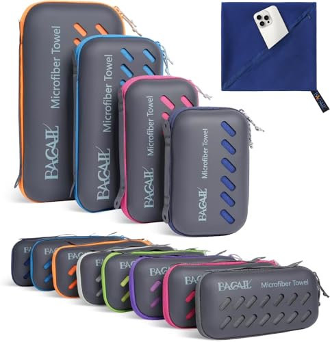 BAGAIL Asciugamano da Viaggio in Microfibra, Asciugamano da Bagno e Telo Mare, Asciugatura Rapida - Super Assorbente - Ultra Compatto, Ottimo per Sport, Palestra, Yoga e Zaino in Spalla