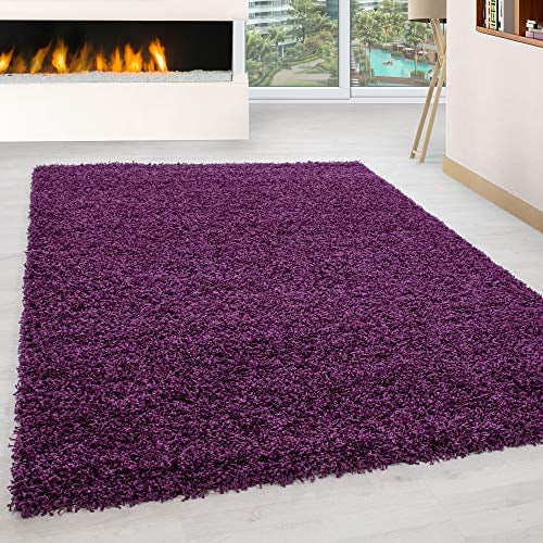 HomebyHome Shaggy Teppich Wohnzimmer 160x230 cm - Shaggy Teppich Hochflor Lila Extra Weich und Flauschig - Langflor Teppiche für Schlafzimmer, Küche, Flur - Carpet, Halı, Kilim