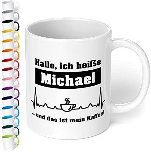 True Statements Tasse Hallo ich heiße Wunschname und das ist mein Kaffee personalisiert - personalisierte Kaffeetasse mit Wunsch-Name - spülmaschinenfest - tolles Geschenk zu Weihnachten, innen weiss