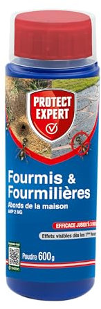 PROTECT EXPERT Poudre Anti-Fourmis & Fourmilières - Poudrage Arrosage Pulvérisation - 600g - Action Choc & Protection Longue Durée - Abords De La Maison FOURPOUD600