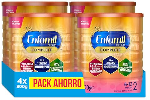 Enfamil Pack Ahorro, Enfamil Premium Complete 2, Fórmula Leche infantil de Continuacion para Lactantes Bebés de 6 a 12 meses, 4x800gr