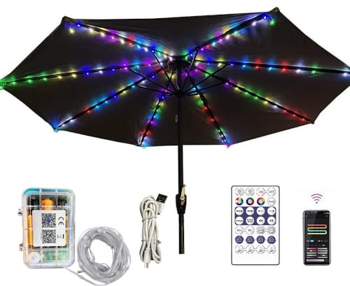 Patio Umbrella Lights,Outdoor Table Umbrella String Lights with Remote&Timer,2 in1Battery und USB Powered16 Color RGB Lighting IP67 Waterproof for Beach Pool Wedding Christmas