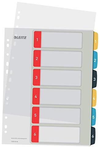 Leitz PC-beschriftbares Register in A4 Format, 1-6, Robust, Mehrfarbig, Cosy-Serie, 12460000