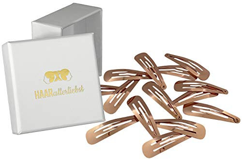 Haarallerliebst Haarspangen normale Länge für Kinder & Damen – 14 Stück in roségold glänzend (5 cm) inkl. Aufbewahrungsbox weiss – Ideal für normales Haar
