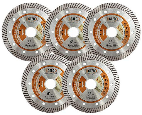 BGTEC Disque Diamant Turbo Super Mince - 5 pièces 125mm Lame de Scie Circulaire Diamètre de l'alésage 22,23 mm Pour découper la céramique/carrelage, le granite et les matériaux durs
