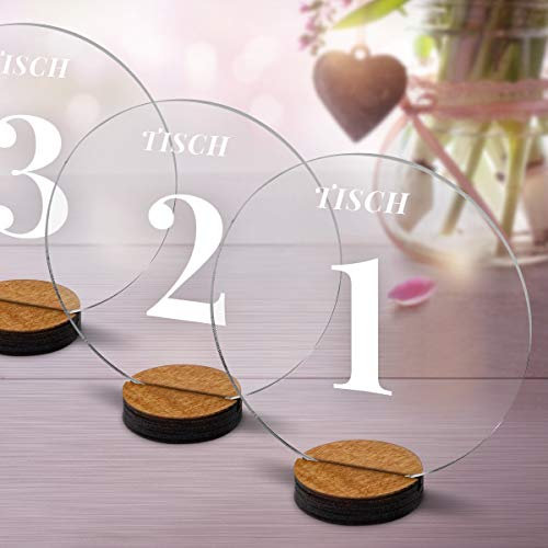 Hochzeit Tischnummern Acrylglas mit Lasergravur Milchig-Weiß Inkl. Standfuß Party Deko Set wählbar - Schlicht Serif (1-20 Stück)