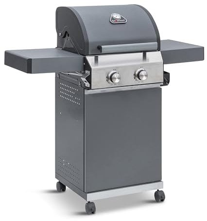 Grillstream Classic 2 Burner Freestanding Barbecue, Gas & Charcoal Hybrid Grill for Gardens, Griddle Included, Matt Grey