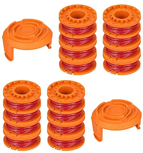 CDIYTOOL Rasentrimmerfaden für alle 20V WORX Rasentrimmer WORX WA0010, WA0004.1, Langlebige Rasentrimmer-Ersatzspule, 10ft 0,2cm (16 Spulen + 2 Kappen)