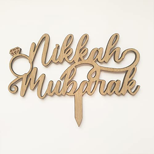 Nikkah Mubarak Tortenaufsatz, Eichenfurnier, Kuchendekoration, Hochzeit, Nikah, personalisierbar