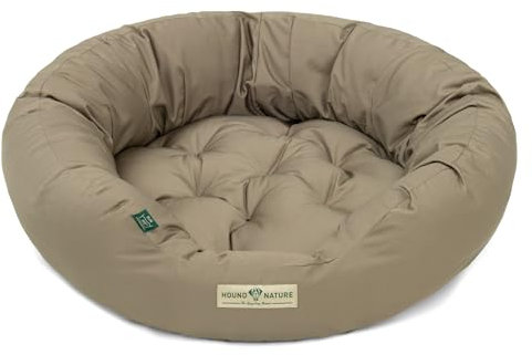 HOUND & NATURE Öko Hundebett St. Moritz - rund, kuschelig und waschbar, Donut Hundekorb für mittlere Hunde (M - 77x70 cm - Taupe)