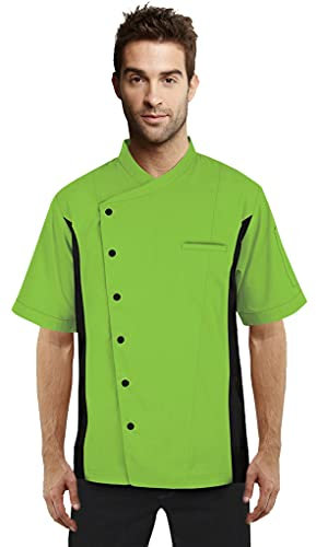Uniformates Kurzarm-Kochjacke für Damen und Herren mit seitlichem Mesh und Druckknopfverschluss für Bäcker, Küchen und alle kulinarischen Profis (Grün, S)