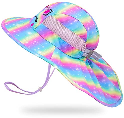 Basumee Kinder Sonnenhut Mädchen Sommerhut Strohhut Baby Sommermütze Bademütze mit Verstellbare Träger Cap 2-9 Jahre