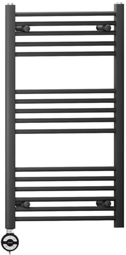 600mm Wide Black Electric Bathroom Heated Towel Rail Thermostatic Warmer Radiator Precise Control (600 x 900 mm (BTU: 1618))