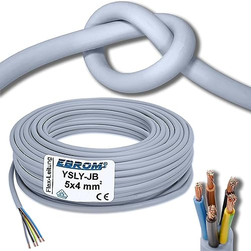 Flexibles YSLY-JB 5x4 mm² Verlegekabel grau für Wandladestation, E-Auto Ladebox Anschluss zur Ladestation, 5x4 mm2, auf den Meter genau, in 1 Meter Schritten - Ihre Länge: 25 Meter
