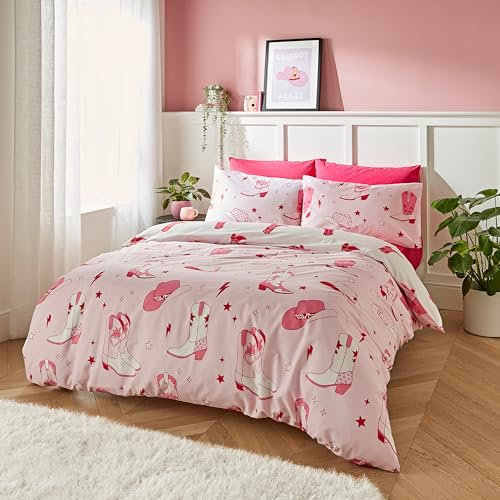 Sassy B Cowgirl Boot Reversible King Duvet Cover Set with Pillowcases Pink
