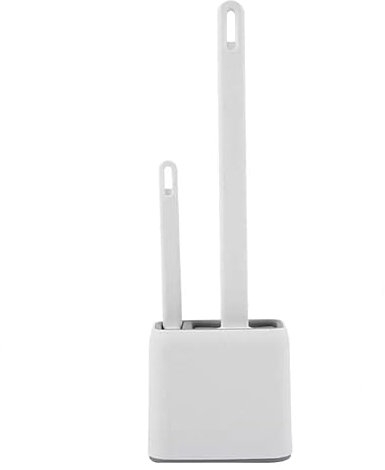 Toilet Brush Silicone Flexible Bristles Toilet Brush With Holder & Toilet Bowl Cleaner Scrubber Set，Wall Mounted,Silicone Flexible Bathroom (White)