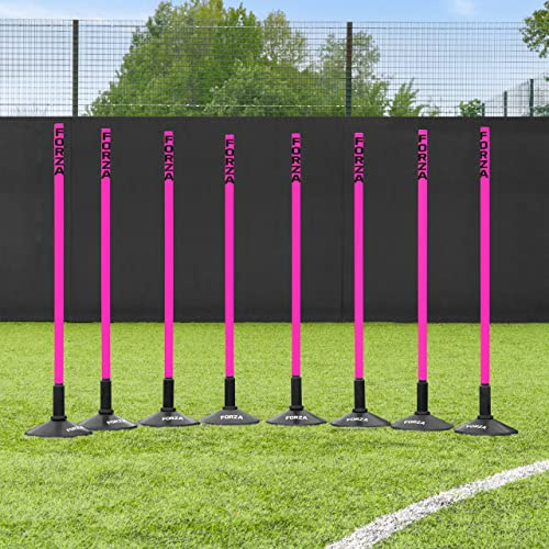 FORZA Fußball Slalomstangen | 1 m Höhe & 34 mm Dicke | 8er-Set | Optionale Gummibasen (Mit Gummibasen, 100 cm | Rosa)