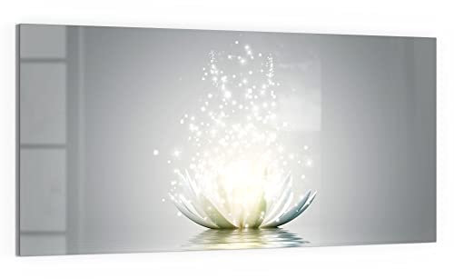 DEQORI Glas-Magnettafel | 100x50 cm groß | Motiv Funkelnde Lotusblüte | Memo-Board aus Glas | Magnetboard inkl. Magnete, Stift & Tuch für Küche & Büro | Tafel magnetisch & beschreibbar