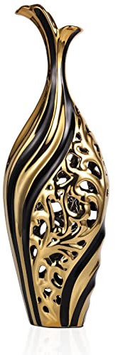 19 Inch Tall Floor Vase, Black and Gold Ceramic Vase, Pottery Decorative Vase, Unique Pampas Grass Vase for Living Room Floor, Home Office, Porch Home Centerpieces Decorative Large Vase