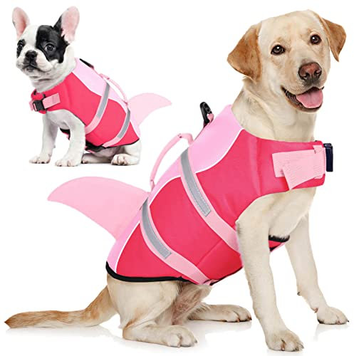 AOFITEE Schwimmweste Hund Klein, Hundeschwimmweste Hai für Schwimmen, Hohe Flotation Rettungsweste mit Rettungsgriff und Reflektorstreifen für Kleine, Mittlere, Große Hunde, Rosa XS