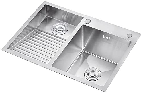 Küchenspüle, Edelstahl-Waschbecken, Aufsatzwaschbecken, Waschbecken, Wäschebecken mit Waschbrett (Kit 4 90 × 48 cm)
