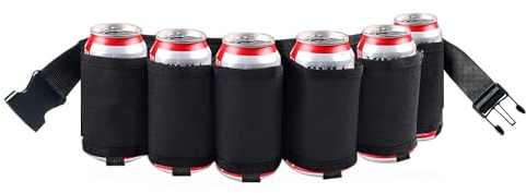 BLIRITEL Beer Belt, 6 Pack Beer Belt Holder for Men, Beer Soda Belt Holster, Adjustable Waist Fanny Pack Bag, Perfect for Parties Picnic Camping (Black)