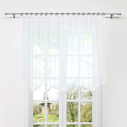 HongYa Gardine Store mit Kräuselband Transparenter Voile Bogenstore Blumenfenster Küche Vorhang mit Satinband H/B 140/300 cm Weiß